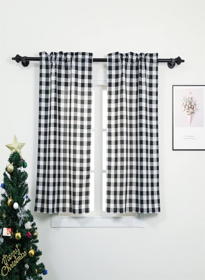 Moslovstar Rustic Farmhouse Buffalo Check Cafe Curtains 48 Inch Long Rod Pocket Gingham Tiers Curtains for Living Room, Black/White, Set of 2 - Image 1